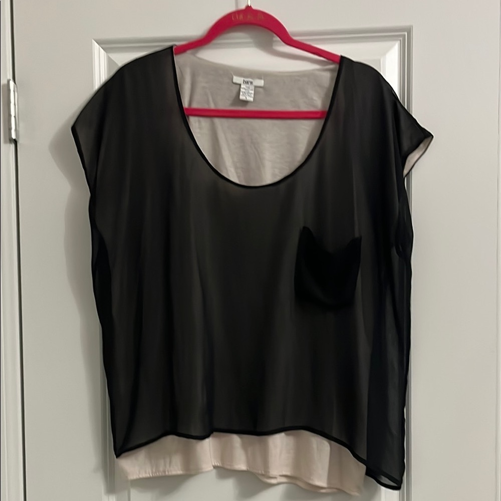 Bar III Boxy Black and Cream Blouse